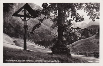 1. das Steinpasskreuz auf einer alten Ansichtskarte, um 1932